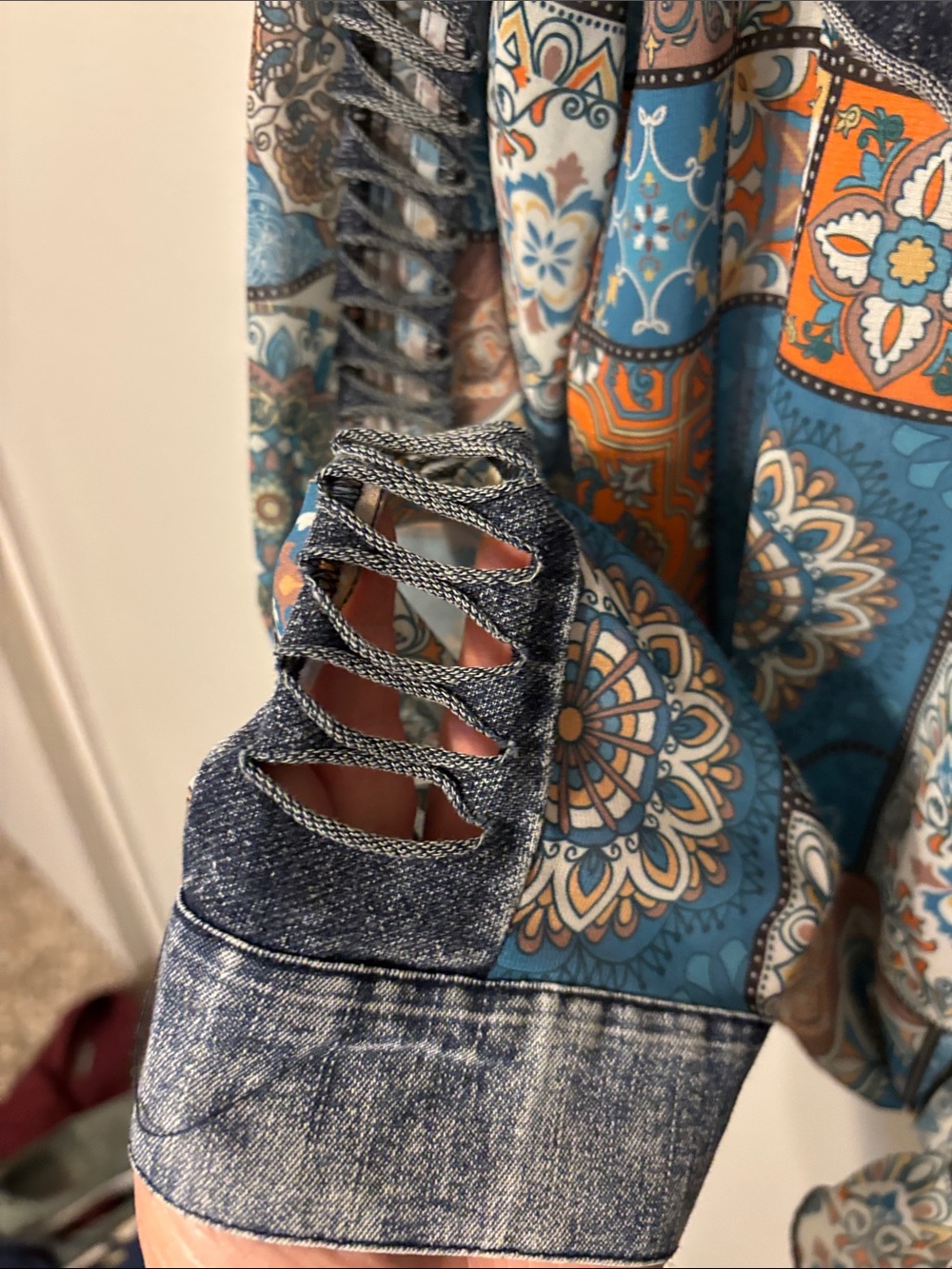 A.Z.IBoho Patchwork Button-Front Shirt - Blue & Orange - Picture 8 of 12